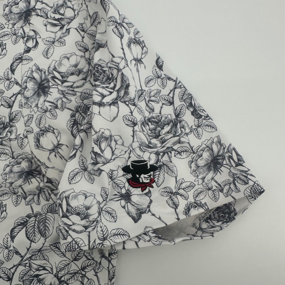 Boston Scott Golf Polo Shirt Men XL White Black Floral Rose Modern Fit UPF50 - Picture 7 of 9